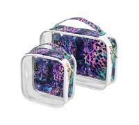 Amooorous 2 Pack Holographic Leopard clear decorative mens toiletry bag TSA approved waterproof cosmetic bags with zipper shaving essentials Bolsa de almacenamiento, Holographic Leopard, One Size
