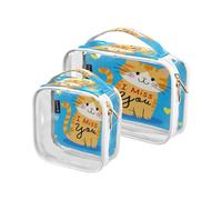 Amooorous 2 Pack I Miss You Cartoon Cute Brown Cat clear decorative makeup bags for women TSA approved transparent clear cosmetic bag shaving essentials maquillaje, I Miss You Cartoon cute brown cat,
