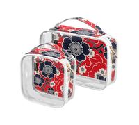 Amooorous 2 Pack Japan Vine Pattern Floral Red clear decorative toiletry bag travel TSA approved transparent bag travel cosmetic Men’s shaving kit Bolsa de maquillaje, Japan Vine pattern floral red,
