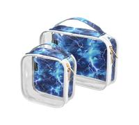 Amooorous 2 Pack Lightening Blue Nature clear decorative toiletry bag for women TSA approved portable makeup travel bag Men’s shaving kit Bolsa de almacenamiento, lightening blue nature, One Size