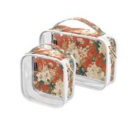 Amooorous 2 Pack Lily Flowers Orange Background Japanese Woodblock Prints Clear Decorative Toiletry Bag for Travel Women TSA Approved Transparent Bag Travel Cosmetic Airport Airline, Lily flowers