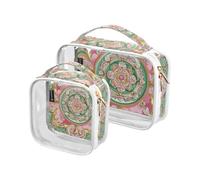 Amooorous 2 Pack Middle Eastern Style Flora Pink and Green clear decorative travel toiletry kit TSA approved transparent travel cosmetic bag Airport Airline Compliant maquillaje para, Middle Eastern