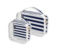 Amooorous 2 Pack Navy Blue and White Stripes clear decorative toiletry bags for traveling women TSA approved portable cosmetic bags for women travel set shaving essentials Bolsa de almacenamiento,