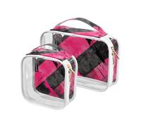Amooorous 2 Pack Neon Pink Black Design clear decorative toiletry bags for travel women TSA approved waterproof makeup bag organizer shaving essentials Bolsa de almacenamiento, Neon Pink, Neon Pink
