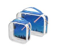 Amooorous 2 Pack Night Meteor clear decorative mens toiletry travel bag TSA approved reusable cosmetic travel bag Men’s shaving kit Bolsa de almacenamiento, Night meteor, One Size