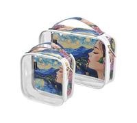 Amooorous 2 Pack Oil Painting Sense Starry Night Myth Clear Decorative Hanging Travel Toiletries TSA Approved Waterproof Small Cosmetic Bag Airport Airline Compliant the, Oil painting feeling starry