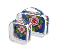 Amooorous 2 Pack Oil Painting with Pink Roses clear decorative toiletry bag for women TSA approved transparent small makeup bag Men’s shaving kit maquillaje, Oil painting with pink roses, One Size