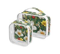 Amooorous 2 Pack Oil Painting with White Daisies clear decorative hanging travel toiletry TSA approved transparent large cosmetic bag Men’s shaving kit de maquillaje, Oil painting with white daisies,