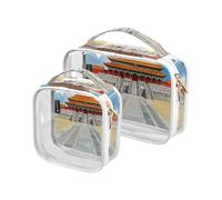 Amooorous 2 Pack Old China Cartoon clear decorative toiletry bag small TSA approved water resistant travel makeup bags Men shaving kit Bolsa the almacenamiento, ancient China cartoon, 1, old china