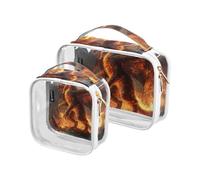 Amooorous 2 Pack Orange Cool Flame Dinosaur clear decorative toiletry bag men TSA approved water-resistant clear makeup bag shaving essentials para maquillaje, Orange cool flame dinosaur, One Size
