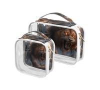 Amooorous 2 Pack Orange Cool Flame Lion clear decorative clear toiletry bag TSA approved transparent makeup brush bag Men’s shaving kit para maquillaje, Orange cool Flame Lion, One Size