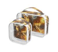 Amooorous 2 Pack Orange Cool Flame Phoenix clear decorative toiletry bag hanging bag TSA approved portable travel makeup bag Men shaving kit maquillaje, Orange cool flame Phoenix, 1 size, Orange Cool