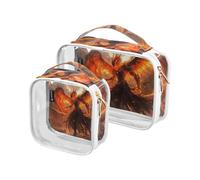 Amooorous 2 Pack Orange Cool Flame Phoenix clear decorative toiletry bags for traveling women TSA approved waterproof bags for women Men’s shaving kit maquillaje para, Orange cool flame Phoenix, One