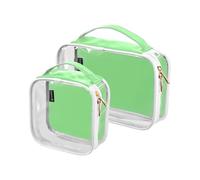 Amooorous 2 Pack Pale Green Solid Color Pure Plain clear decorative mens toiletry bag TSA approved reusable large cosmetic bag travel essential para maquillaje, pale green Solid color Pure Plain, One