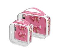 Amooorous 2 Pack Peach Bow Valentine's Day Transparent Decorative Hanging Travel Toilet TSA Approved Transparent Travel Makeup Bags Shaving Accessories Couple, Peach Bowknot Valentine's Day, 1 size