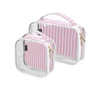 Amooorous 2 Pack Pink and White Stripes clear decorative toiletry bag small TSA approved portable large cosmetic bag Men’s shaving kit Bolsa de almacenamiento, pink and white stripes, One Size