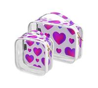 Amooorous 2 Pack Pink Purple Gradient Valentine Love clear decorative travel toiletry bag TSA approved multifunctional clear makeup bag Airport Airline Compliant de maquillaje para,Pink, Pink Purple