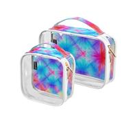 Amooorous 2 Pack Rainbow Tie-dye clear decorative small toiletry bag TSA approved waterproof cosmetic travel bag shaving essentials the maquillaje para, Rainbow tie-dye, 1 size, Rainbow Tie Dye, 1