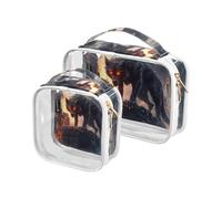 Amooorous 2 Pack Red Cool Flame Wolf clear decorative mens toiletry bag TSA approved reusable large cosmetic bag Men’s shaving kit de maquillaje, Red cool Flame Wolf, One Size