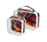 Amooorous 2 Pack Red Flame Dragon clear decorative travel bag toiletry TSA approved waterproof makeup bag travel Airport Airline Compliant Bolsa de almacenamiento, Red flame dragon, One Size