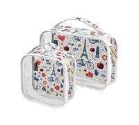 Amooorous 2 Pack Romantic Paris on Valentine clear decorative toiletry bags for traveling women TSA approved waterproof bags for women Men’s shaving kit de maquillaje para, Romantic Paris on