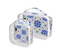 Amooorous 2 Pack Snowflake Blue Polka Dot clear decorative toiletry travel bag TSA approved reusable travel cosmetic bags for women Airport Airline Compliant maquillaje, snowflake blue polka dot, One