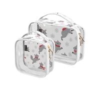 Amooorous 2 Pack Snowflake Patterns Cartoon Gray Squirrels clear decorative travel toiletry bag TSA approved waterproof travel makeup bag travel essential maquillaje para, snowflake patterns cartoon
