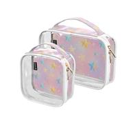 Amooorous 2 Pack Stars Sweet Blush Color clear decorative toiletry bags for TSA approved transparent large cosmetic bag Airport Airline Compliant maquillaje, stars sweet blush color, One Size