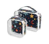 Amooorous 2 Pack Stars with Christmas Elements clear decorative hanging toiletry bag TSA approved transparent bag travel cosmetic travel essential para maquillaje, Stars with Christmas elements, One