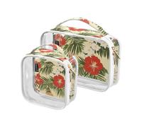 Amooorous 2 Pack Tropical Plants Fruits clear decorative hanging toiletry bags TSA approved transparent cosmetic bags for women shaving essentials Bolsa de maquillaje, tropical plants fruits, One Size