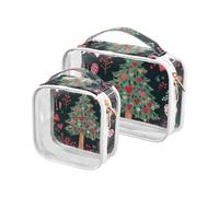 Amooorous 2 Pack Valentines Tree Love Hearts clear decorative toiletry bag for women TSA approved reusable makeup organizer bag Men’s shaving kit maquillaje, Valentines Tree Love Hearts, 1 size,