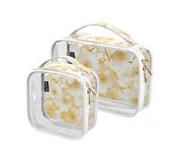 Amooorous 2 Pack White and Gold Romantic Valentine Flowers clear decorative toiletry bags for TSA approved transparent makeup bag travel shaving essentials de maquillaje para, White and gold romantic