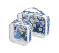 Amooorous 2 Pack White Daisies Flowers Lemon Yellow Blue clear decorative small toiletry bag TSA approved transparent makeup bag travel shaving essentials maquillaje, White daisies flowers lemon