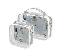Amooorous 2 Pack White Vintage Peony Flowers clear decorative hanging toiletry bag TSA approved transparent clear makeup bag shaving essentials maquillaje, White vintage peony flowers, One Size