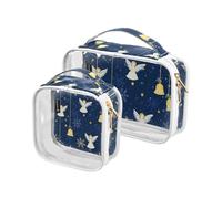 Amooorous 2 Pack Yellow Merry Christmas Bell Angel clear decorative travel toiletry bag TSA approved portable cosmetic travel bag shaving essentials de maquillaje, Yellow Merry Christmas bell Angel,