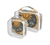 Amooorous 2 Pack Yellow Mystic Bohemian Style Tarot Sun Moon clear decorative toiletry bag hanging TSA approved water-resistant cosmetic bags with zipper travel essential para maquillaje, Yellow