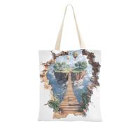 Amooorous 3d Optical Wooden Bridge Island Colorful Medium Canvas Tote with handles Tote Bags Bulk Canvas Shopping Bags For Groceries for Dail Bolsa de lona