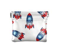 Amooorous 4th Of July Independence Day Red and Blue ROCKETS Women's Small Leather Coin Purse Unique Cosmetic Bags for Purse for Men Women Travel, 4th Of July Independence Day Red and blue ROCKETS, One