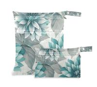 Amooorous A Close Up Of Grey and Teal Floral Leaves on White Fabric mess-proof bag for daycare 2 Pack travel essentials for babies with handles for beach, beach
