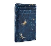 Amooorous A Few Lovely Fireflies Flew in The Dark Blue Sky Leather Small Womens Wallet Slim with ID Window RFID Blocking Card Wallet for Men and Women billetera para Hombre