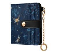 Amooorous A Few Lovely Fireflies Flew in The Dark Blue Sky Waterproof Ladies Bifold Wallet PU Leather Wallet with Card Slots for Girls Women Ladies