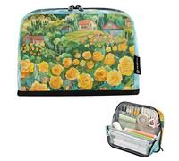 Amooorous A Field of Yellow Roses Pencil Case Bag Large Capacity Upright Storage Bag Simple Stationery Bag for Adolescentes College estuche para lapices