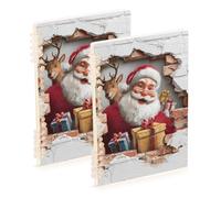 Amooorous A5 size 3d Optical Illusion Wall Art Santa Christmas spiral notebook wide 8.3" x 5.7", hard cover school supplies for college 60 sheets for planner&business 2 pack