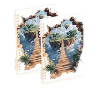 Amooorous A5 size 3d Optical Wooden Bridge Island Colorful college notebooks 8.3" x 5.7", sturdy college ruled spiral notebook 60 sheets for diary&to do list 2 pack