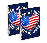 Amooorous A5 size 4th Of July Independence Day Red and Blue Love ruled notebook paper 8.3" x 5.7", wire-bound composition notebook wide ruled 60 sheets for diary&to do list 2 pack