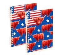 Amooorous A5 size 4th Of July Independence Day Red Scottish Highland Cattle composition notebooks 8.3" x 5.7", wire-bound school supplies for college 60 sheets for diary&to do list 2 pack