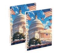 Amooorous A5 size 4th Of July Independence Day White House school notebook 8.3" x 5.7", hard cover composition notebook wide ruled 60 sheets for diary&to do list 2 pack