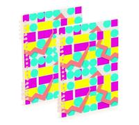 Amooorous A5 size 80s Memphis Abstract Shapes subject notebook 8.3" x 5.7", hard cover subject college ruled notebook 60 sheets for travel&writing 2 pack
