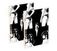 Amooorous A5 size Anime Girl Japanese lined notebook 8.3" x 5.7", wire-bound wide ruled spiral notebook 60 sheets for school&office 2 pack