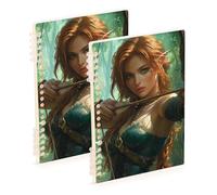 Amooorous A5 size Archers Game Anime Girl Green notebook spiral 8.3" x 5.7", sturdy subject college ruled notebook 60 sheets for school&office 2 pack